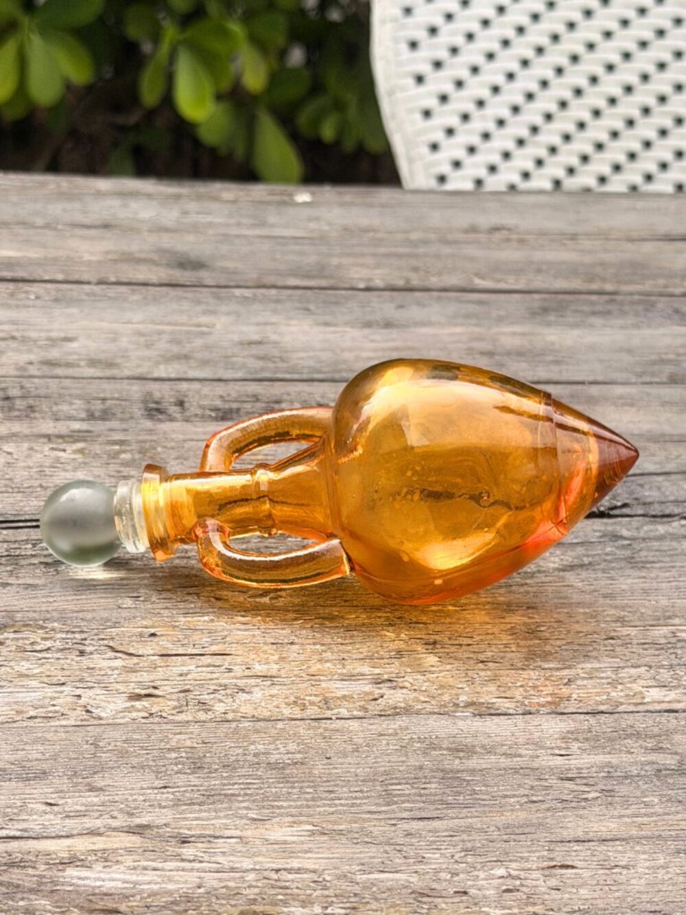 Vintage Amphora Spell Jar Bottle w/ Stopper Amber Glass Love Potion Decanter